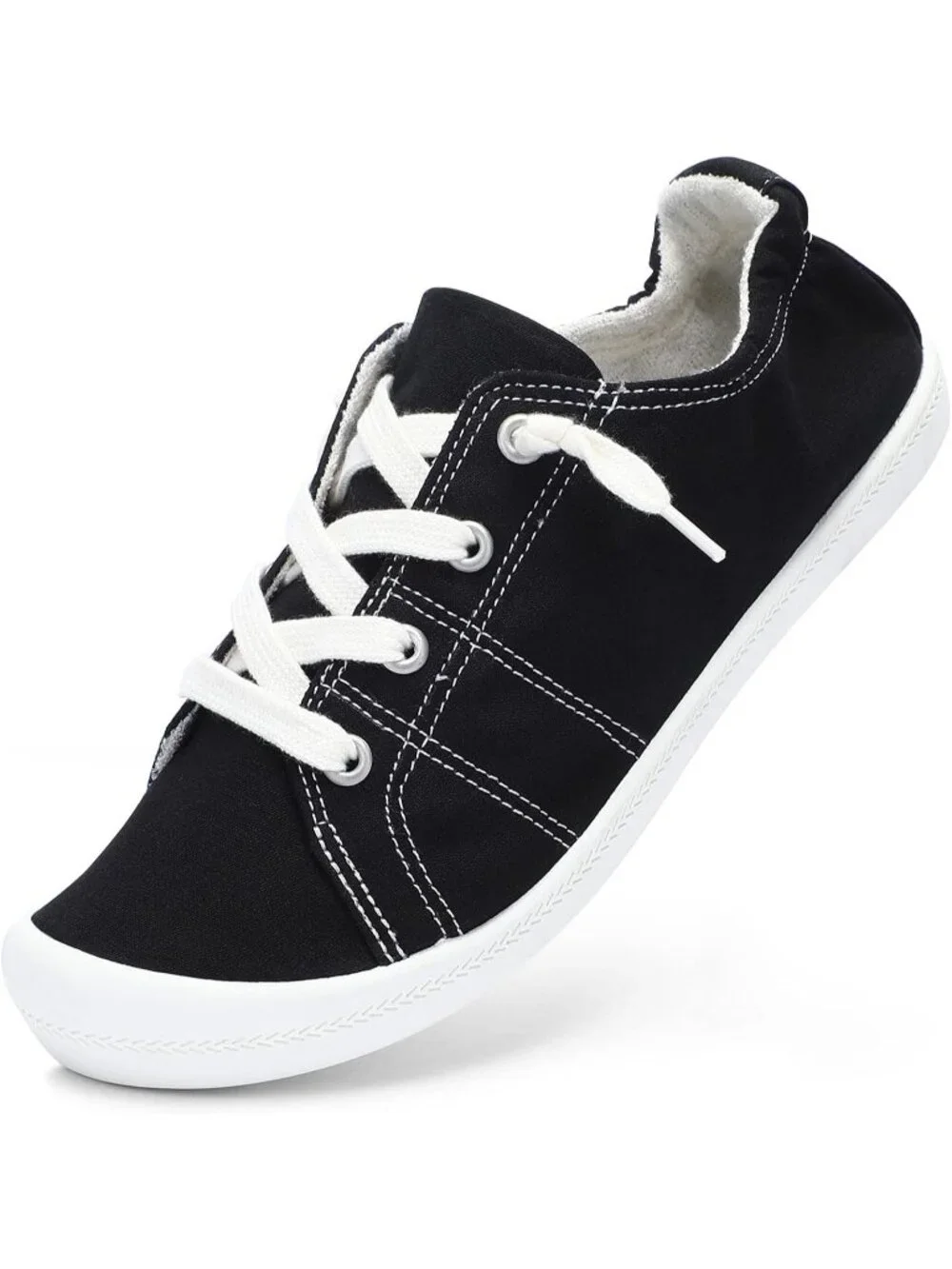 Women's Black Tennis Shoes Casual Leather Low Top Athletic Running Sneakers